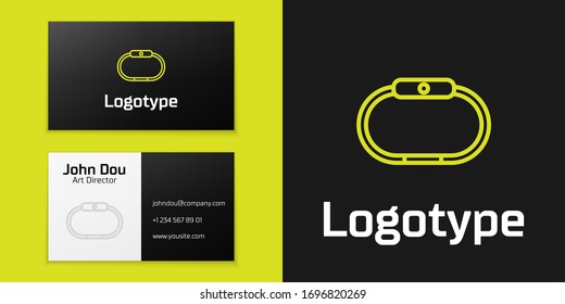 Logotype line Smartwatch icon isolated on black background. Logo design template element. Vector Illustration
