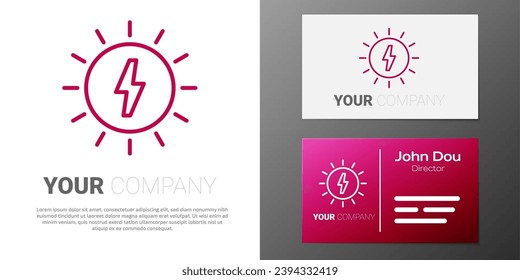 Logotype line Solar energy panel icon isolated on white background. Sun with lightning symbol. Logo design template element. Vector