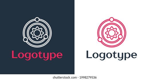 Logotype line Solar system icon isolated on white background. The planets revolve around the star. Logo design template element. Vector