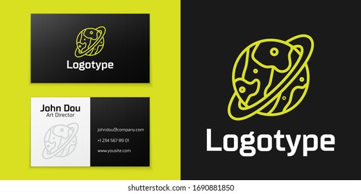 Logotype line Space capsule returning to earth via parachute icon isolated on black background. Logo design template element. Vector Illustration
