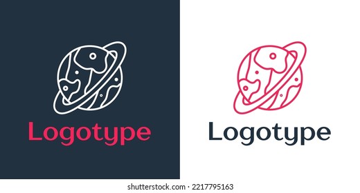 Logotype line Space capsule returning to earth via parachute icon isolated on white background. Logo design template element. Vector Illustration