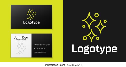 Logotype line Sparkle stars with magical glitter particles icon isolated on black background. Magic christmas decoration. Logo design template element. Vector Illustration