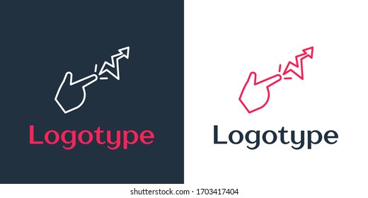 Logotype line Spell icon isolated on white background. The sorcerer hand performing spells. Logo design template element. Vector Illustration