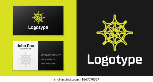 Logotype line Spider web icon isolated on black background. Cobweb sign. Happy Halloween party. Logo design template element. Vector Illustration
