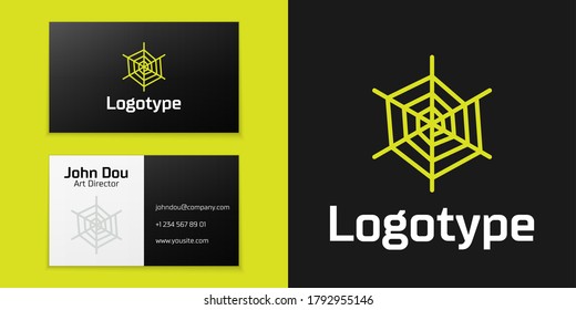 Logotype line Spider web icon isolated on black background. Cobweb sign. Happy Halloween party. Logo design template element. Vector Illustration
