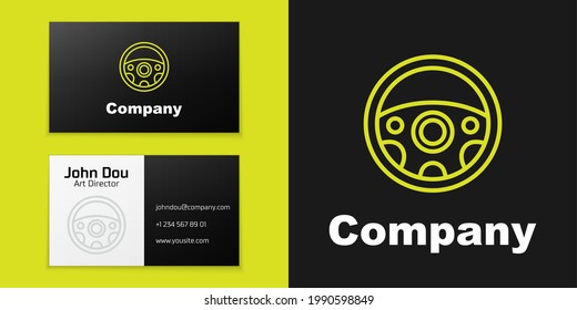 Logotype line Steering wheel icon isolated on black background. Car wheel icon. Logo design template element. Vector
