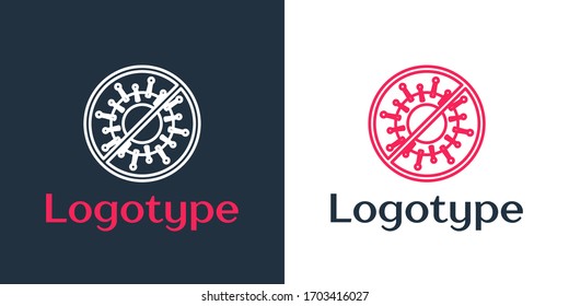 Logotype line Stop virus icon isolated on white background. Corona virus 2019-nCoV. Bacteria and germs, cell cancer, microbe, fungi. Logo design template element. Vector Illustration