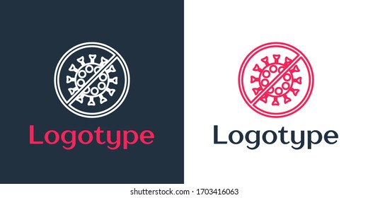 Logotype line Stop virus icon isolated on white background. Corona virus 2019-nCoV. Bacteria and germs, cell cancer, microbe, fungi. Logo design template element. Vector Illustration