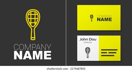 Logotype line Tennis racket icon isolated on grey background. Sport equipment. Logo design template element. Vector