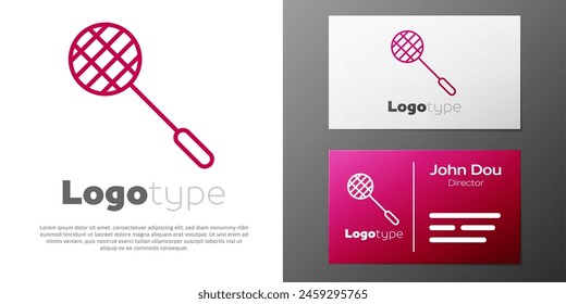 Logotype line Tennis racket icon isolated on white background. Sport equipment. Logo design template element. Vector Illustration