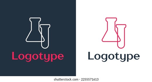 Logotype-Linie Prüfrohr und Kolben-Symbol einzeln auf weißem Hintergrund. Chemischer Labortest. Laborgläser. Logo-Design-Element. Vektorgrafik