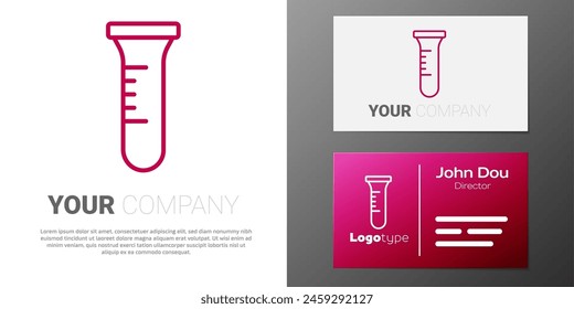 Logotype line Test tube and flask chemical laboratory test icon isolated on white background. Laboratory glassware sign. Logo design template element. Vector