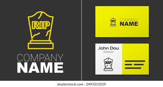 Logotype line Tombstone with RIP written on it icon isolated on grey background. Grave icon. Happy Halloween party. Logo design template element. Vector