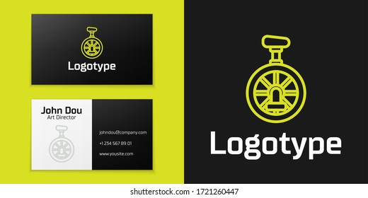Logotype line Unicycle or one wheel bicycle icon isolated on black background. Monowheel bicycle. Logo design template element. Vector Illustration