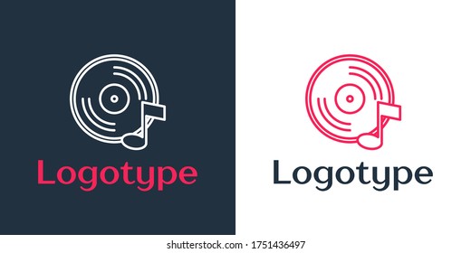 Logotype line Vinyl disk icon isolated on white background. Logo design template element. Vector