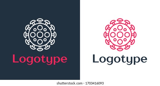 Logotype line Virus icon isolated on white background. Corona virus 2019-nCoV. Bacteria and germs, cell cancer, microbe, fungi. Logo design template element. Vector Illustration