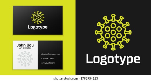 Logotype line Virus icon isolated on black background. Corona virus 2019-nCoV. Bacteria and germs, cell cancer, microbe, fungi. Logo design template element. Vector Illustration