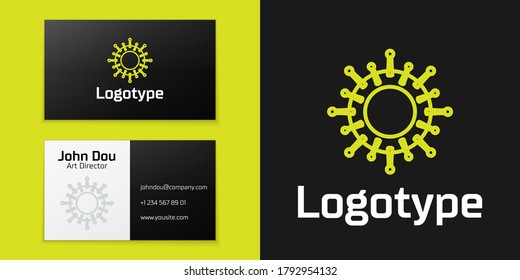 Logotype line Virus icon isolated on black background. Corona virus 2019-nCoV. Bacteria and germs, cell cancer, microbe, fungi. Logo design template element. Vector Illustration