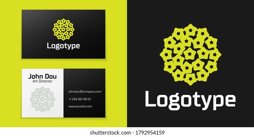 Logotype line Virus icon isolated on black background. Corona virus 2019-nCoV. Bacteria and germs, cell cancer, microbe, fungi. Logo design template element. Vector Illustration