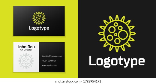 Línea de logotipo Icono de virus aislado en fondo negro. Virus Corona 2019-nCoV. Bacterias y gérmenes, cáncer celular, microbio, hongos. Elemento de plantilla de diseño de logotipo. Ilustración vectorial