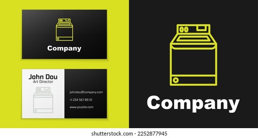 Logotype line Washer icon isolated on black background. Washing machine icon. Clothes washer - laundry machine. Home appliance symbol. Logo design template element. Vector