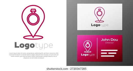 Logotype line Wedding rings icon isolated on white background. Bride and groom jewelry sign. Marriage symbol. Diamond ring. Logo design template element. Vector