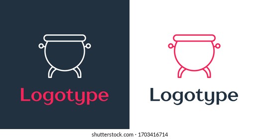 Logotype line Witch cauldron icon isolated on white background. Happy Halloween party. Logo design template element. Vector Illustration