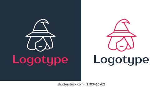 Logotype line Witch icon isolated on white background. Happy Halloween party. Logo design template element. Vector Illustration