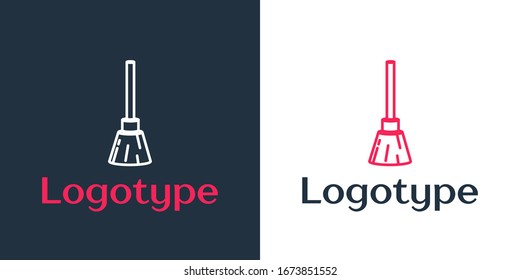 Logotype line Witches broom icon isolated on white background. Happy Halloween party. Logo design template element. Vector Illustration