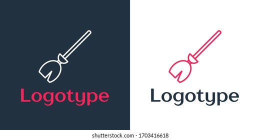 Logotype line Witches broom icon isolated on white background. Happy Halloween party. Logo design template element. Vector Illustration