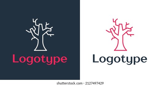 Logotype line Withered tree icon isolated on white background. Bare tree. Dead tree silhouette. Logo design template element. Vector