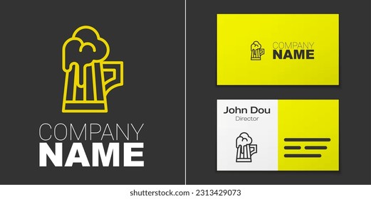 Logotype line Wooden beer mug icon isolated on grey background. Logo design template element. Vector