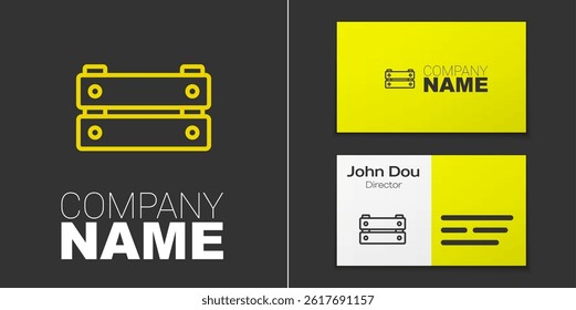 Logotype line Wooden box icon isolated on grey background. Grocery basket, storehouse crate. Empty wooden container for vegetables, products. Logo design template element. Vector
