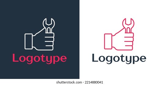 Logotype line Wrench spanner icon isolated on white background. Logo design template element. Vector