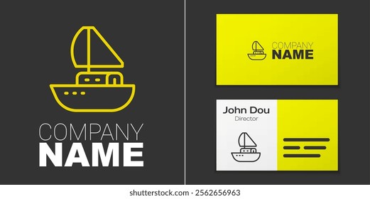 Logotype line Yacht sailboat or sailing ship icon isolated on grey background. Sail boat marine cruise travel. Logo design template element. Vector