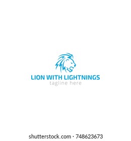 Logotype lion with lightnings for magazines, dance studio, costumes, sale of electrical goods, lamps, repair of wiring, shop, store. Logo vector illustration