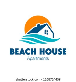 Logotype of a little house with the sun and waves.