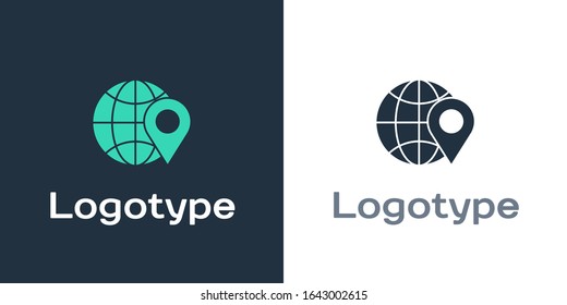 Logotype Location on the globe icon isolated on white background. World or Earth sign. Logo design template element. Vector Illustration