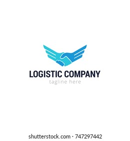 Logotype logistic company for shop, business, company, ship, product, hand in hand... Logo vector illustration