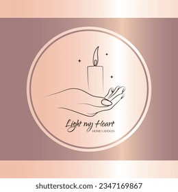 Logotype, logo for Home Candles, Hand holding candle Light my heart, vector illustration