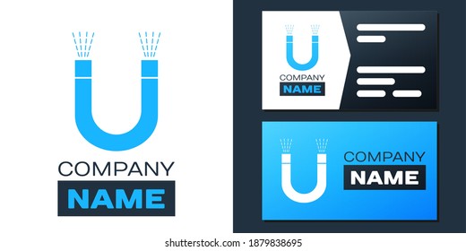 Logotype Magnet icon isolated on white background. Horseshoe magnet, magnetism, magnetize, attraction. Logo design template element. Vector.