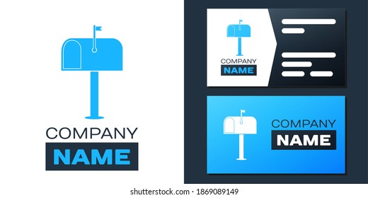Logotype Mail box icon isolated on white background. Mailbox icon. Mail postbox on pole with flag. Logo design template element. Vector.