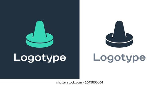 Logotype Mallet and puck for playing air hockey game icon isolated on white background. Logo design template element. Vector Illustration