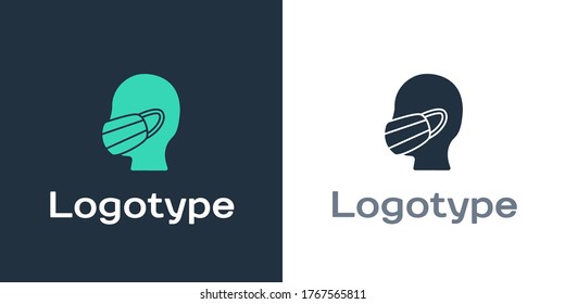 Logotype Man face in a medical protective mask icon isolated on white background. Quarantine. Logo design template element. Vector Illustration