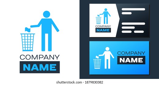 Logotype Man throwing trash into dust bin icon isolated on white background. Recycle symbol. Logo design template element. Vector.
