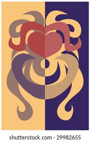 Logotype in the manner of stylized bug-scarab with heart, as symbol to harmonies