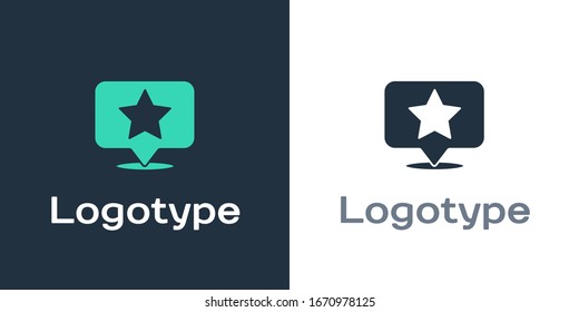 Logotype Map pointer with star icon isolated on white background. Star favorite pin map icon. Map markers. Logo design template element. Vector Illustration