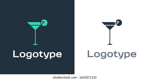 Logotype Martini glass icon isolated on white background. Cocktail icon. Wine glass icon. Logo design template element. Vector Illustration