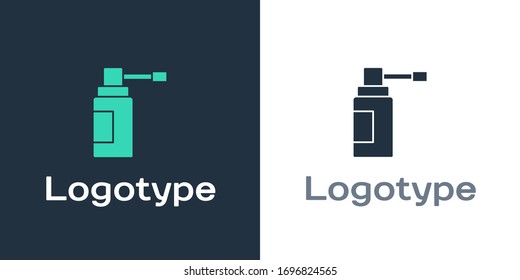 Logotype Medical bottle with nozzle spray for the treatment of diseases of the nose and throat icon isolated on white background. Logo design template element. Vector Illustration