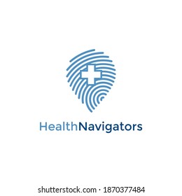 Logotype Medical map pointer with cross hospital icon isolated on white background. Logo design template element. Vector Illustration